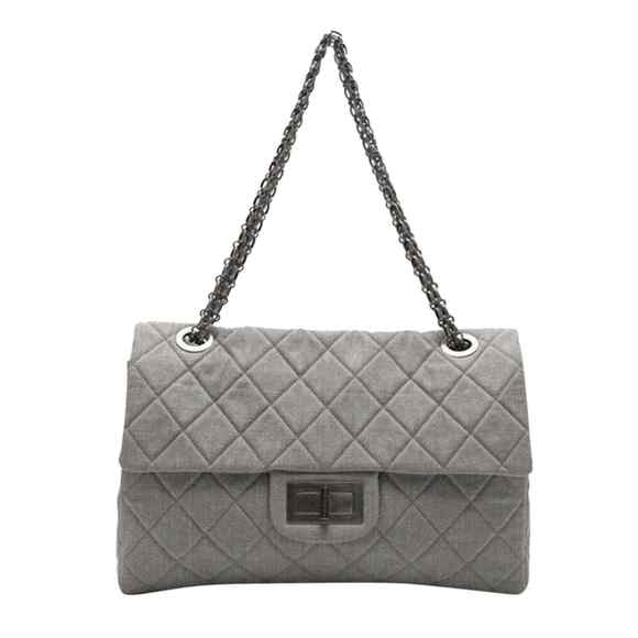 Chanel XXL Maxi 2.55 Reissue Airlines Classic Flap Grey Denim Logo Shoulder Bag - Picture 1 of 12